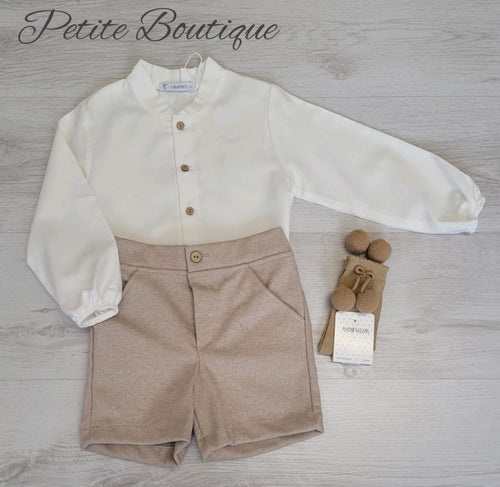 Spanish Calarmaro older boys shirt & beige short set