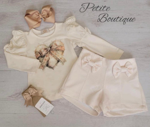 Cream heart top & short set