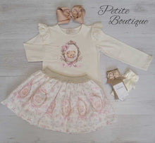Load image into Gallery viewer, Beige teddy bear top &amp; skirt set