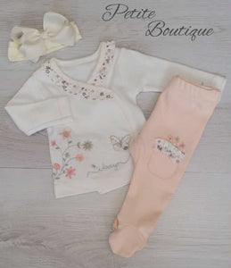 Peach butterfly 3pc set top, bottoms & bow headband