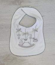 Load image into Gallery viewer, Grey rocking horse bib
