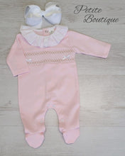 Load image into Gallery viewer, Spanish pink/beige smock cotton babygrow