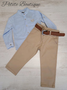 Boys blue shirt & beige chinos set