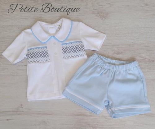 Spanish blue smock top & short set