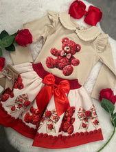 Load image into Gallery viewer, Red/beige Teddy top &amp; skirt set