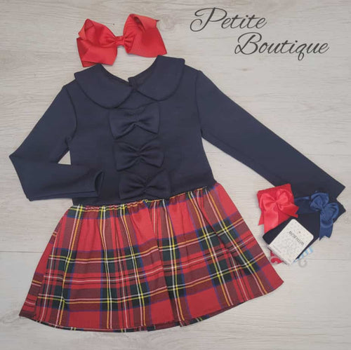 Navy drop waist tartan dress