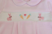 Load image into Gallery viewer, Pink bunny smock velour babygrow