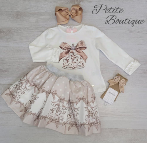 Beige carousel top & skirt set
