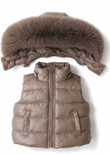 Load image into Gallery viewer, PRE ORDER padded gilet with detachable faux fur hood ❄️ - Irish cream