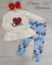 Load image into Gallery viewer, White/blue love top &amp; legging set