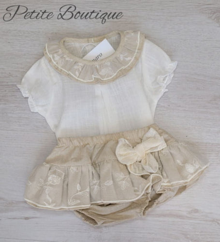 Spanish Calamaro top & beige bow jam pant set