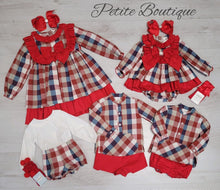 Load image into Gallery viewer, Spanish red &amp; blue check dress &amp; matching pants