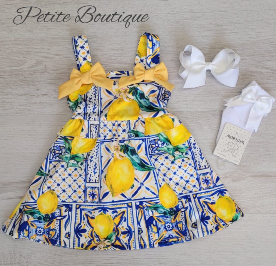 Lemon double bow Sicilian print summer dress