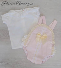 Load image into Gallery viewer, Spanish pale pink &amp; cream romper &amp; shirt set