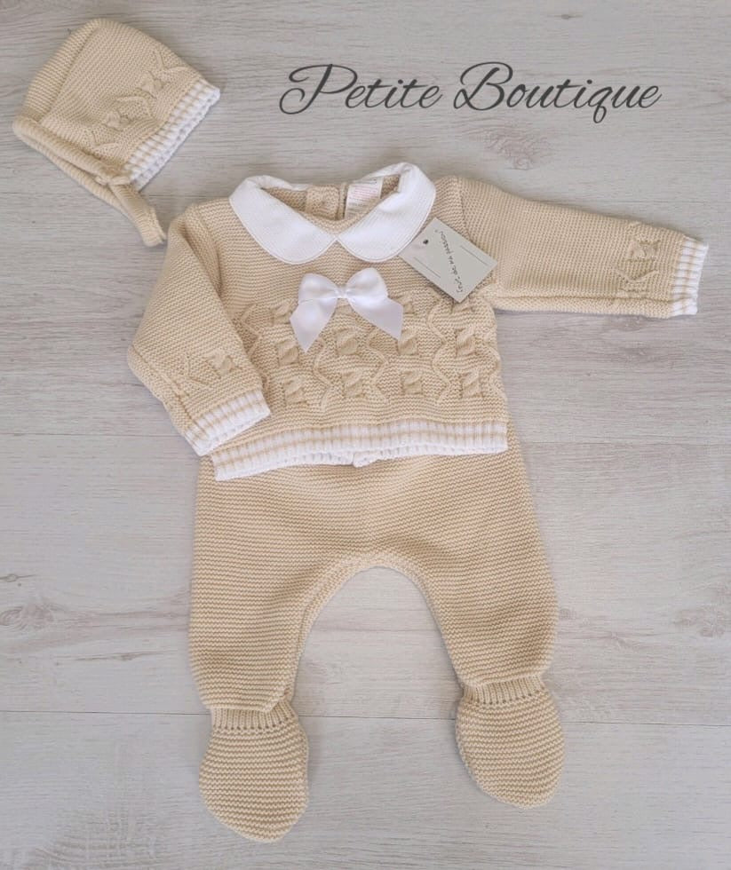 Spanish beige/white 3pc knit set