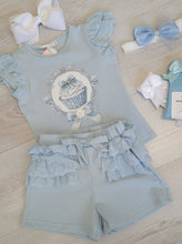 Load image into Gallery viewer, Light blue cupcake top, short &amp; headband set