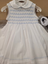 Load image into Gallery viewer, Sarah Louise sleeveless white/blue smock dress