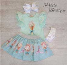 Load image into Gallery viewer, Mint ice cream top &amp; skirt set