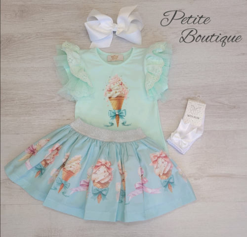 Mint ice cream top & skirt set