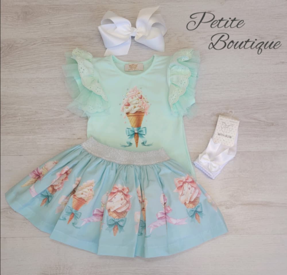 Mint ice cream top & skirt set