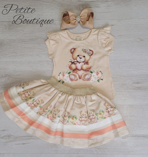 Beieg bear top & skirt set