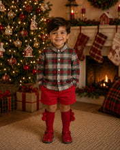 Load image into Gallery viewer, Spanish older boys tartan shirt &amp; red short set