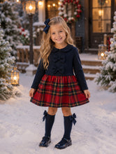 Load image into Gallery viewer, Navy drop waist tartan dress