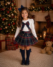 Load image into Gallery viewer, Navy tartan bow top &amp; skirt set