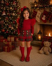 Load image into Gallery viewer, Red long sleeved top &amp; tartan short set