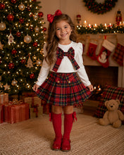 Load image into Gallery viewer, Red tartan bow top &amp; skirt set