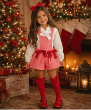 Load image into Gallery viewer, Red houndstooth double bow playsuit &amp; shirt set