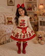 Load image into Gallery viewer, Red/beige Teddy top &amp; skirt set