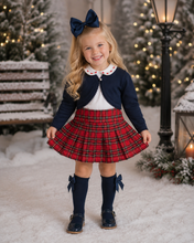Load image into Gallery viewer, EMC heart collar vest, skirt &amp; navy Spanish bolero set
