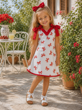 Load image into Gallery viewer, White/red bow print dress
