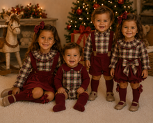 Load image into Gallery viewer, Calamaro Spanish burgundy check top &amp; braces short set