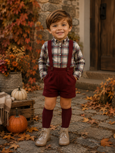 Load image into Gallery viewer, Spanish burgundy check shirt &amp; braces short set