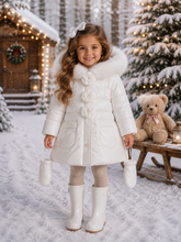Load image into Gallery viewer, Italian Bufi white coat with fur trim hood