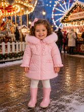 Load image into Gallery viewer, Pink puffer coat with faux fur trim hood