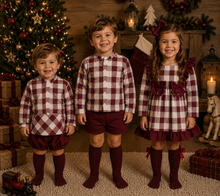 Load image into Gallery viewer, Spanish burgundy check shirt &amp; short set
