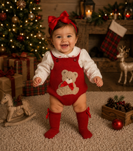 Load image into Gallery viewer, Red teddy bear knit romper &amp; shirt set