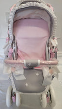 Load image into Gallery viewer, Spanish grey/pink twin dolls pram
