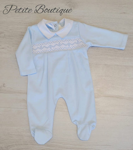 Blue star smocked cotton babygrow