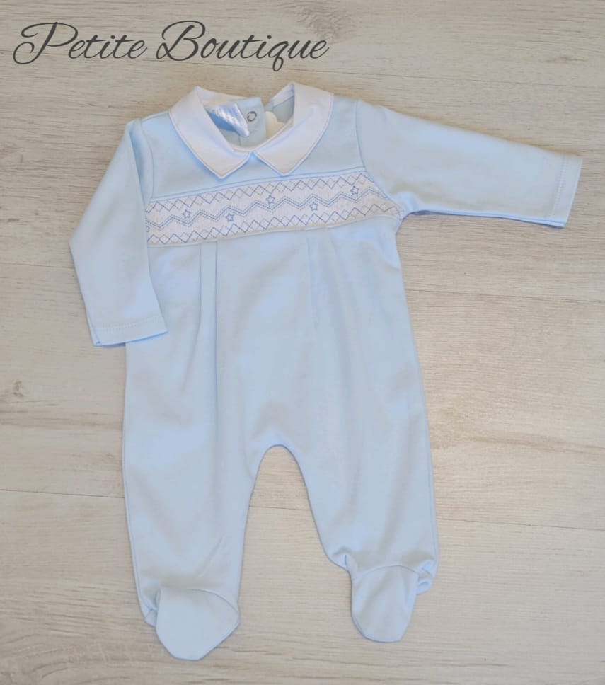 Blue star smocked cotton babygrow – Petite boutique children's wear