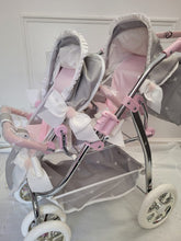 Load image into Gallery viewer, Spanish grey/pink twin dolls pram