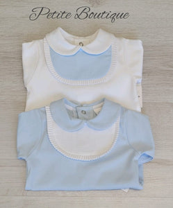 Spanish blue/white cotton babygrow