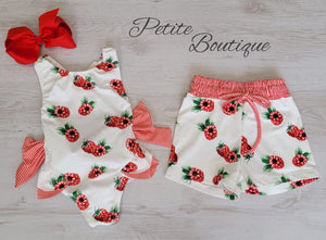 Girls raspberry print bow swimsuit
