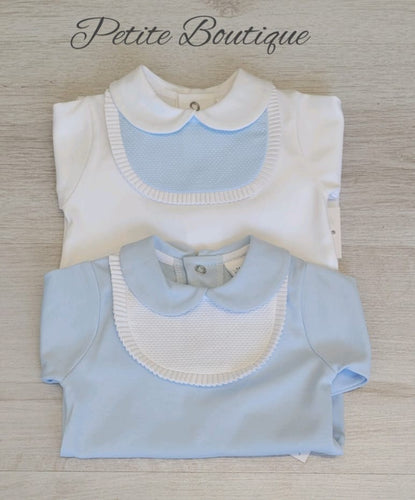 Spanish white/blue cotton babygrow