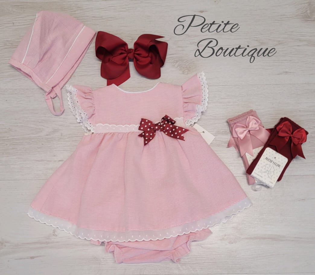 Spanish pink dress, pants & bonnet