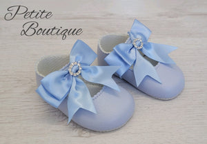 Blue diamanté bow soft sole shoes