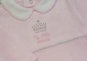 Pink velour ‘My little princess’ babygrow